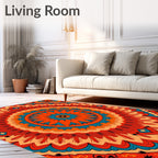 Vibrant Orange Teal Mandala Bloom Rug