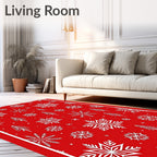 Red White Snowflake Forest Holiday Rug