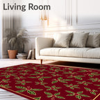 Crimson Red Green Floral Berry Bloom Rug