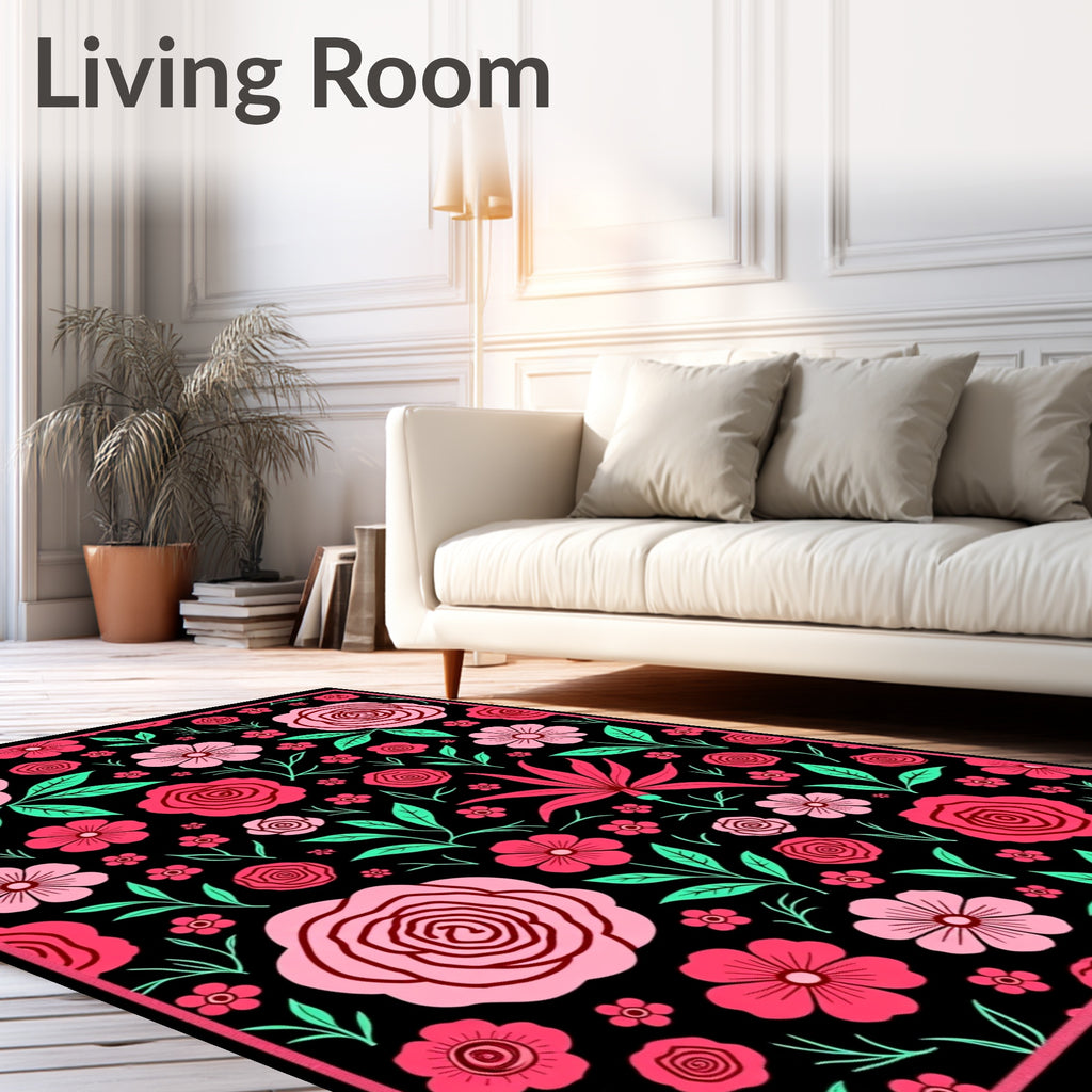 Bold Pink Floral Bloom Garden Rug