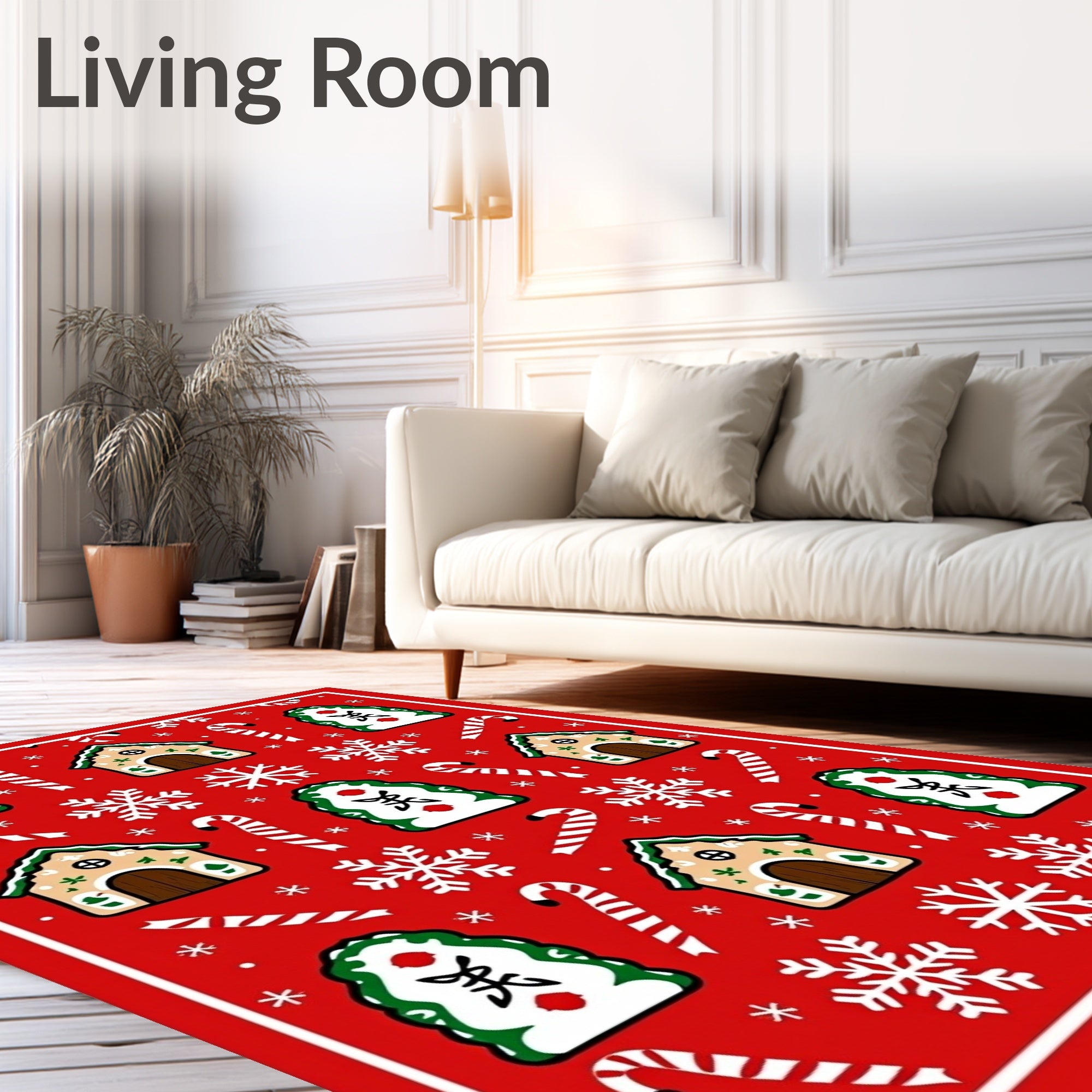Red Gingerbread Snowflakes Candy Canes Rug