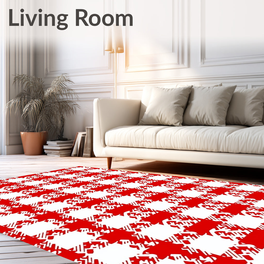 Bold Red White Gingham Texture Rug
