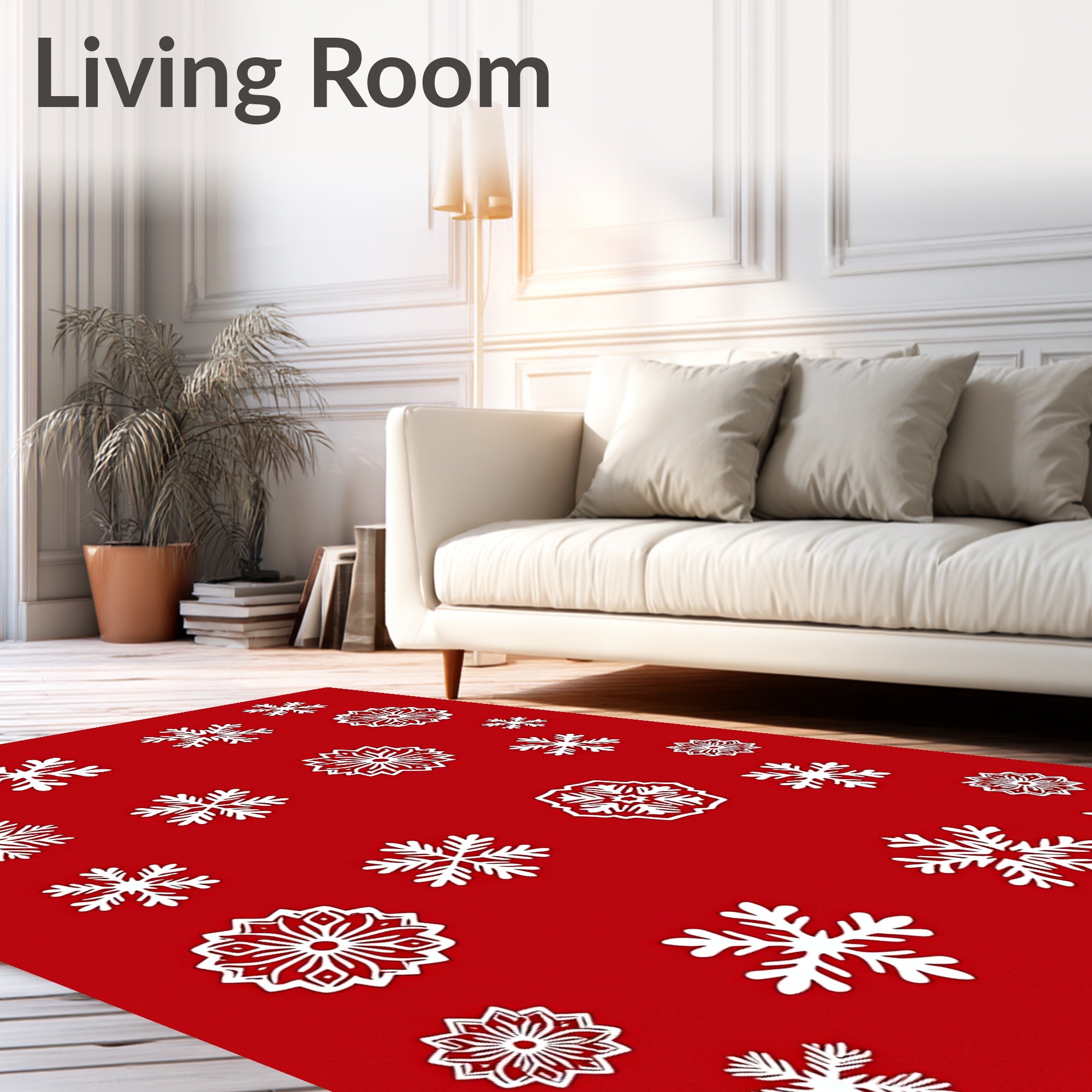 Red White Intricate Snowflake Medley Rug