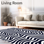 Dark Navy White Abstract Wave Rug