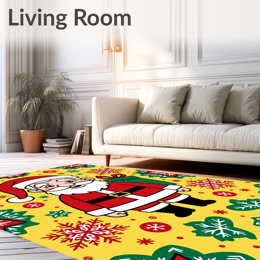 Cheery Santa Claus Snowflake Christmas Rug