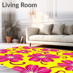 Vibrant Fuchsia Blossom Yellow Ground Rug
