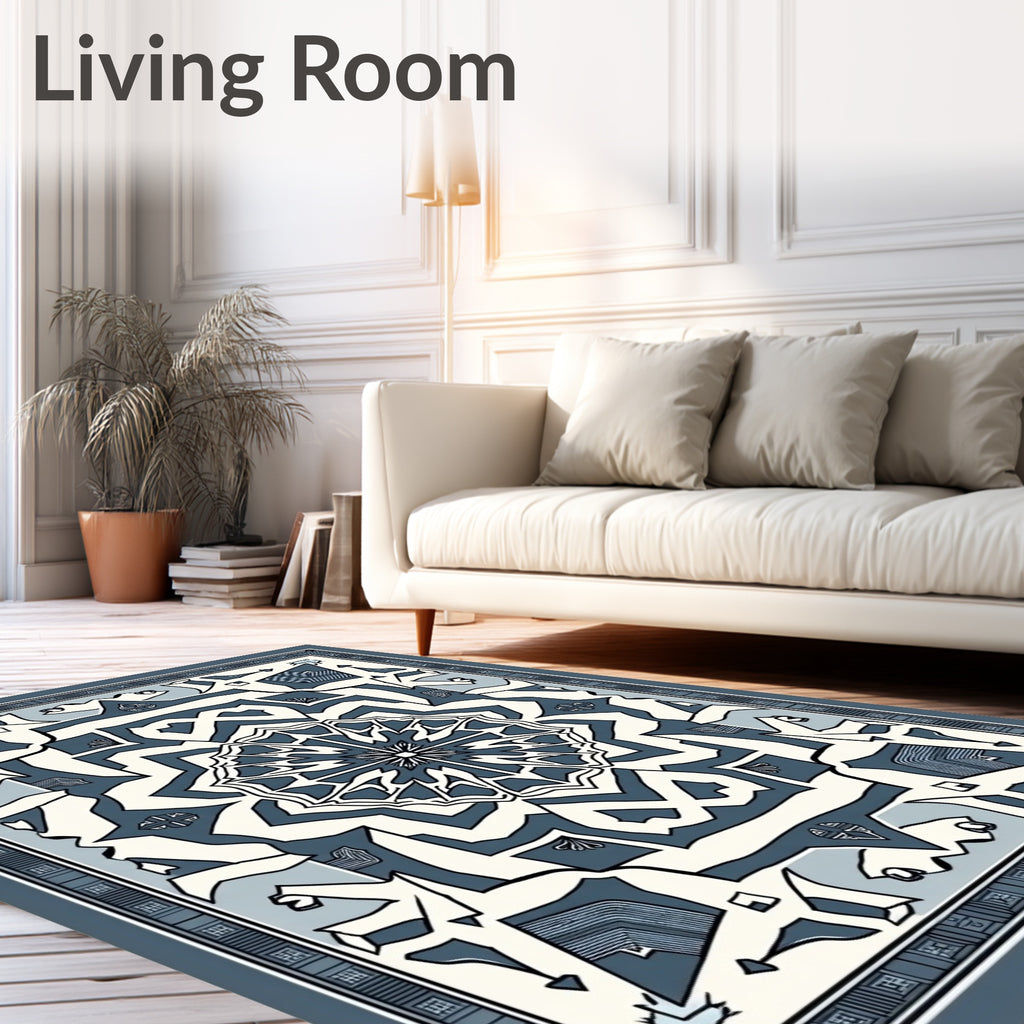 Deep Blue Geometric Mandala Medallion Rug