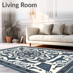 Deep Blue Geometric Mandala Medallion Rug