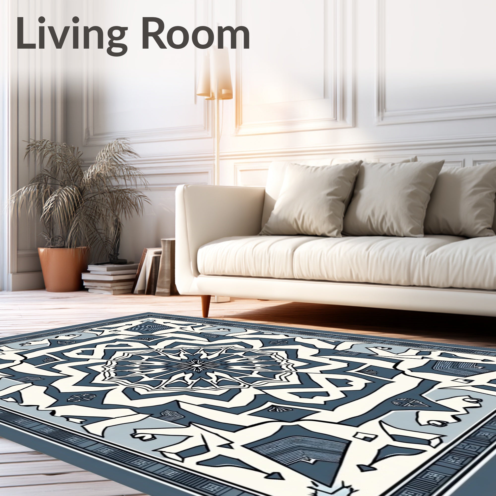Deep Blue Geometric Mandala Medallion Rug