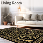 Elegant Black and Gold Floral Symmetry Rug
