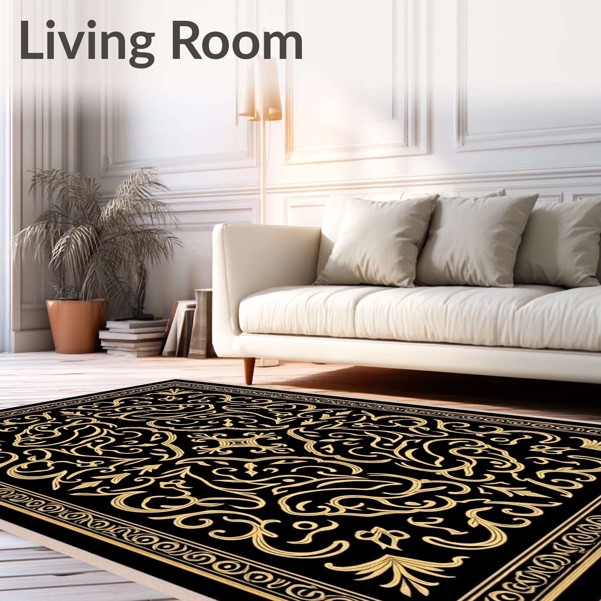 Elegant Black and Gold Floral Symmetry Rug
