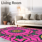 Vibrant Pink Green Floral Mandala Rug