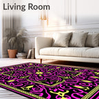 Vibrant Pink Yellow Floral Square Rug