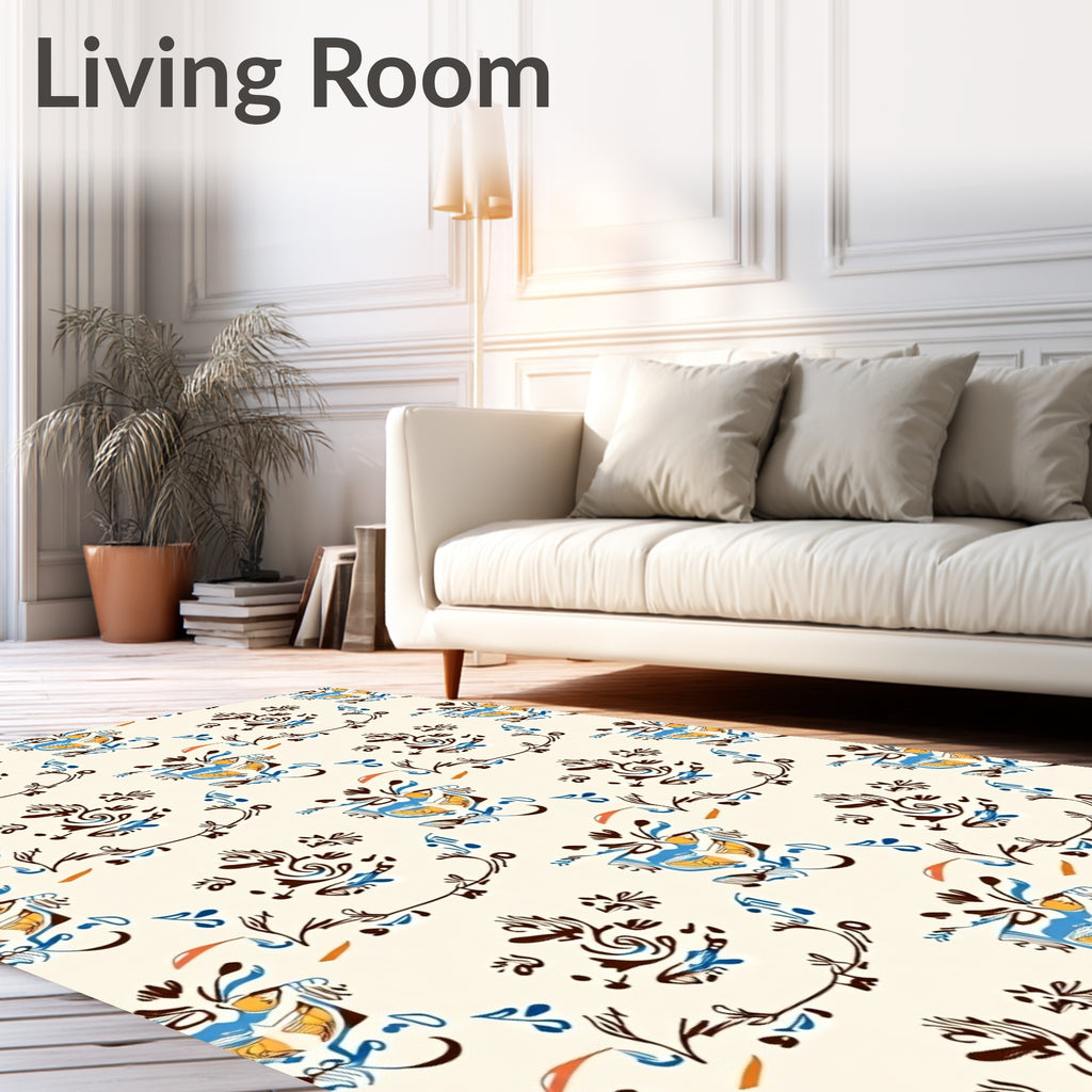 Cream Blue Orange Abstract Swirls Rug
