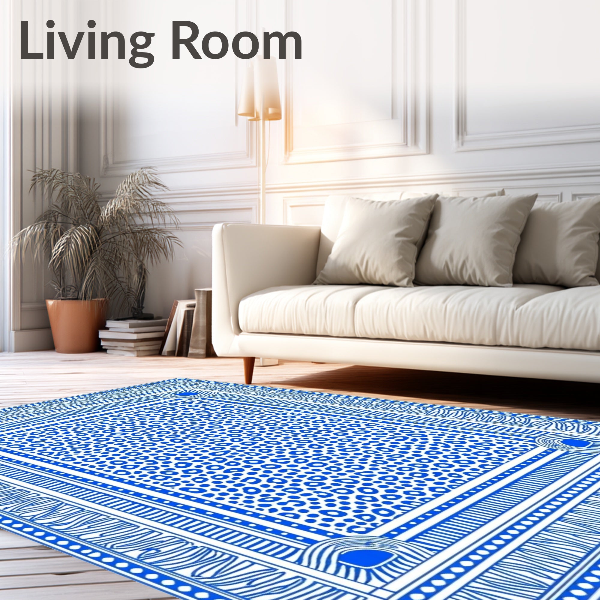 Bold Blue Leopard Bordered Rug