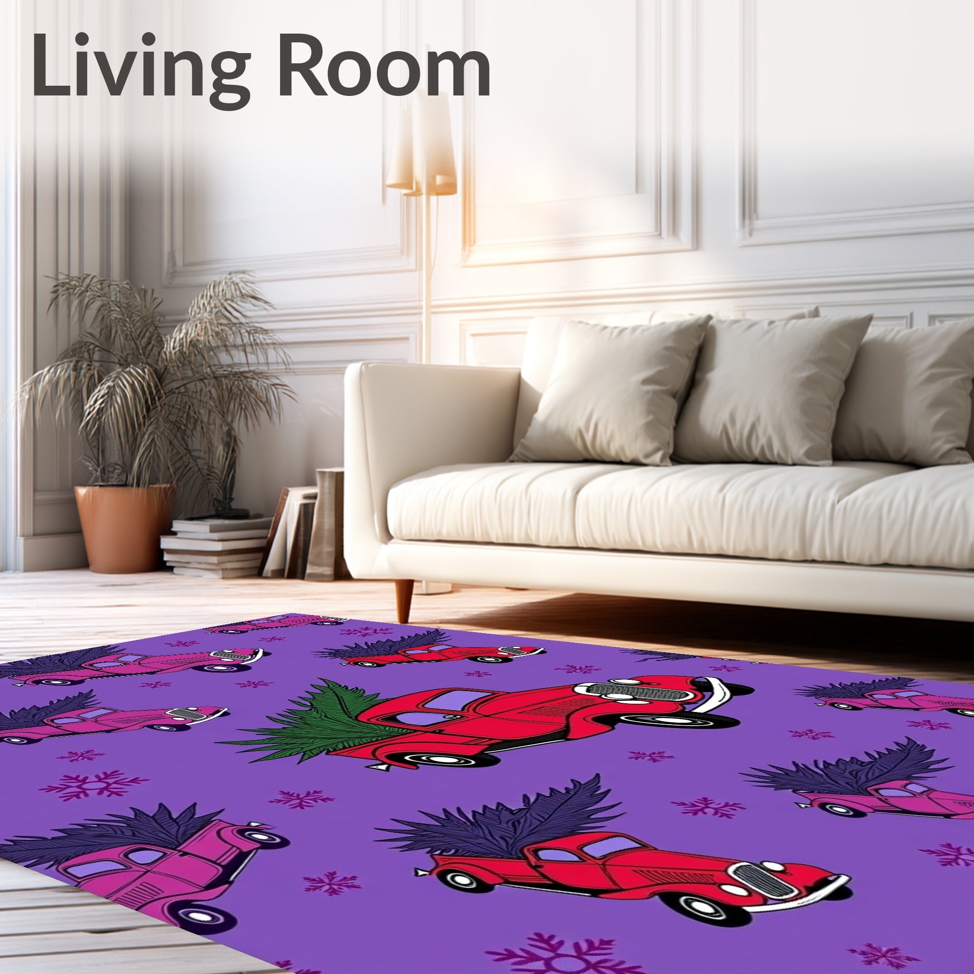 Vilage Trucks Christmas Trees Purple Rug