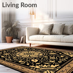 Ornate Black and Gold Floral Medallion Rug