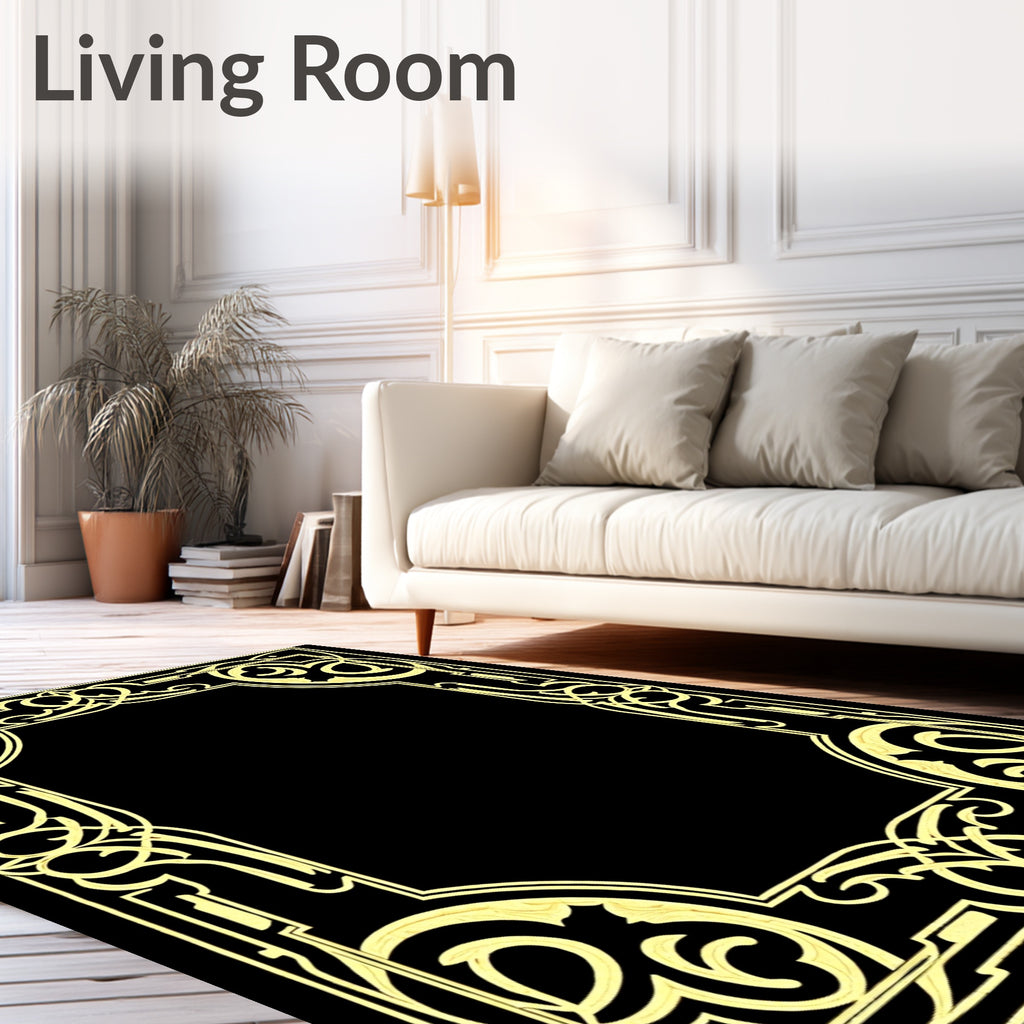 Golden Art Nouveau Scroll Border Rug