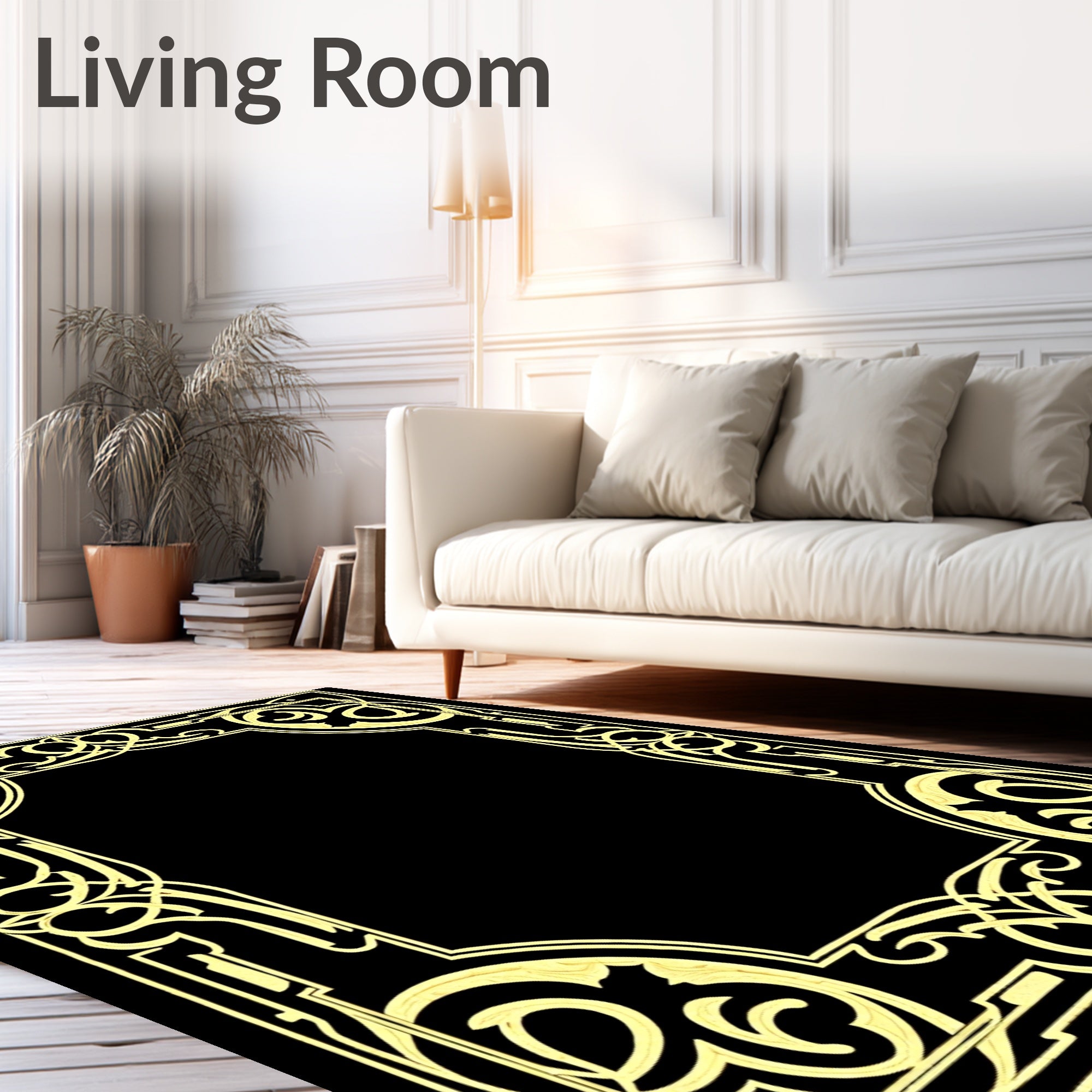 Golden Art Nouveau Scroll Border Rug