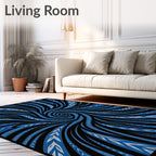 Abstract Blue Swirl Feathered Lines Rug