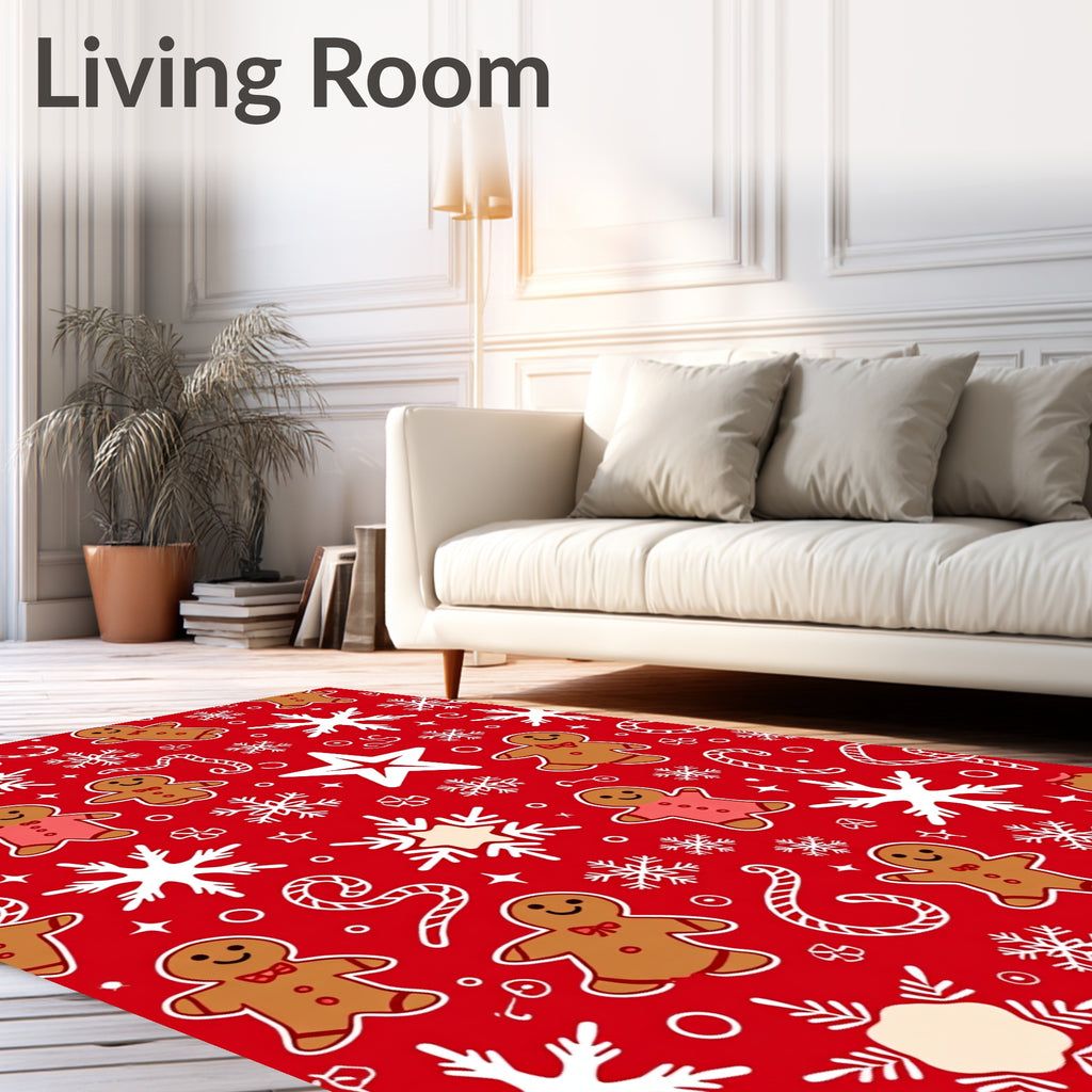 Red Gingerbread Snowflakes Candy Canes Star Rug