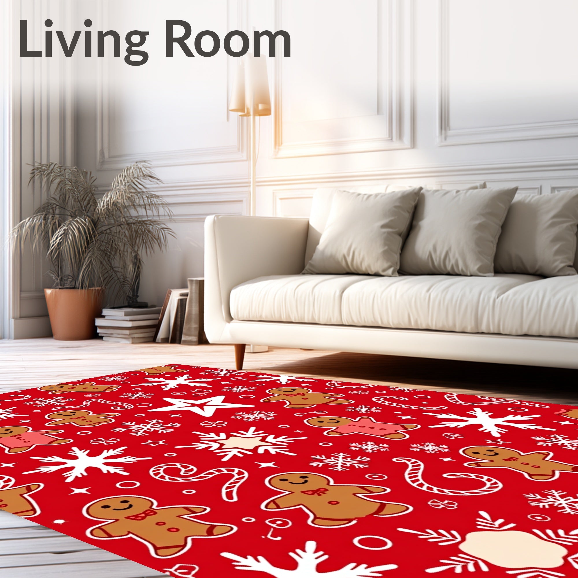 Red Gingerbread Snowflakes Candy Canes Star Rug
