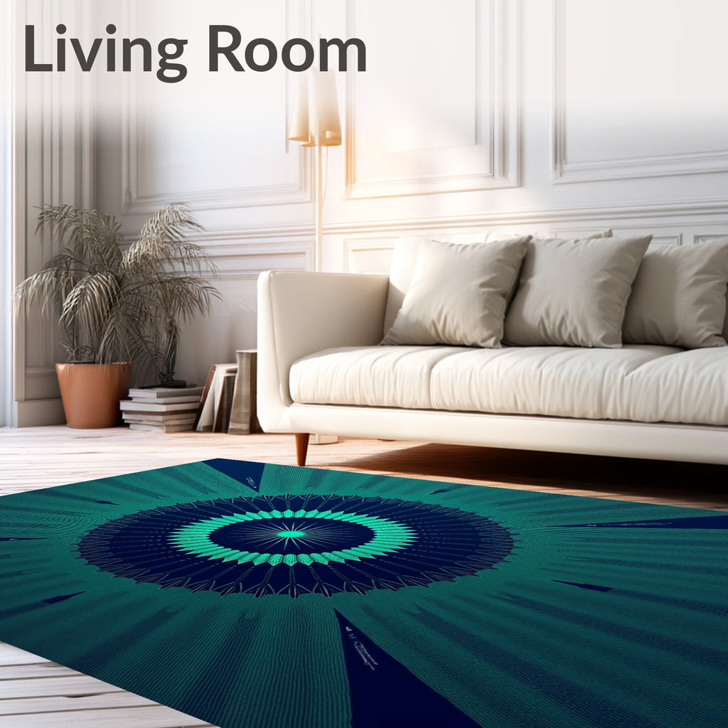 Radiant Teal Burst Kaleidoscope Rug