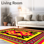 Bold Red Yellow Floral Geometric Rug