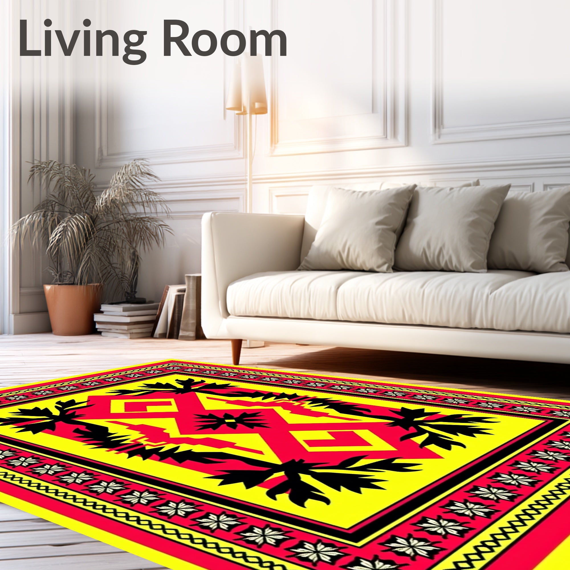 Bold Red Yellow Floral Geometric Rug