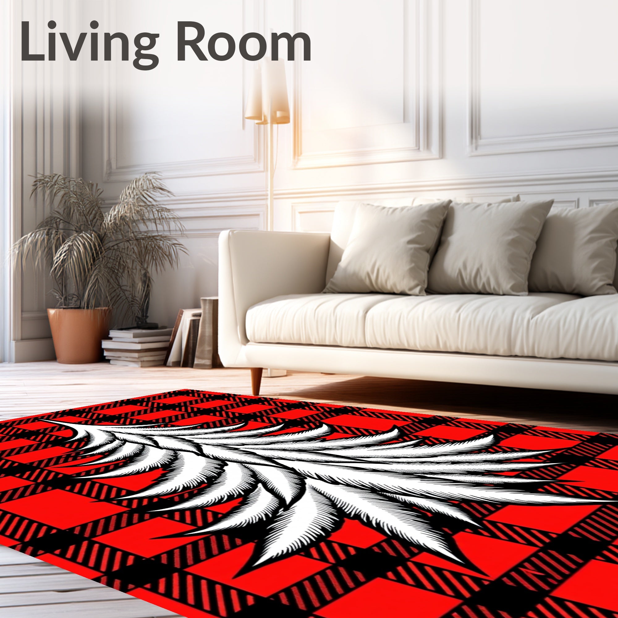 Red Black Buffalo Plaid Pine Tree Rug