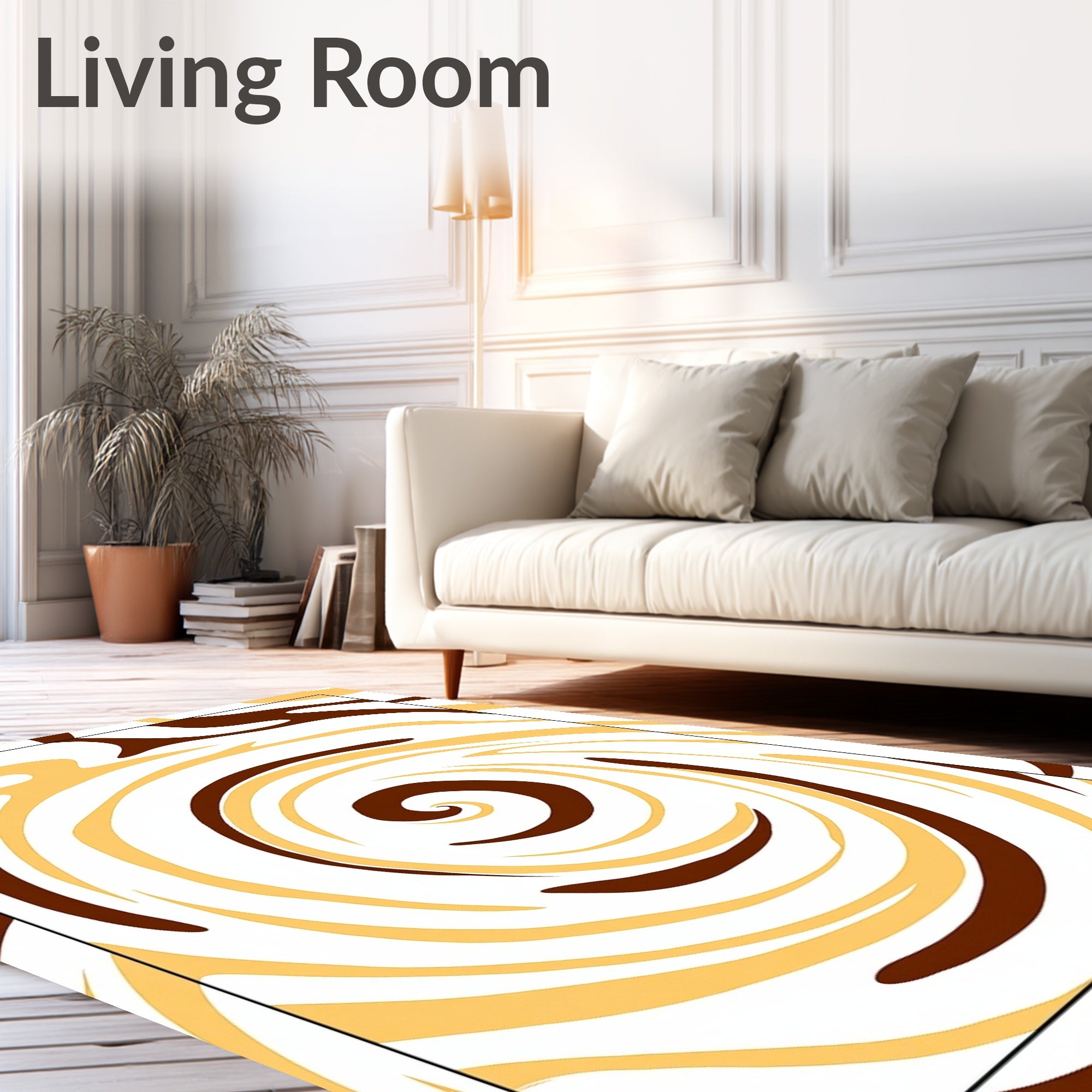 Brown Yellow Swirl Abstract Rug