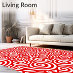 Vibrant Red Swirl Abstract Rug
