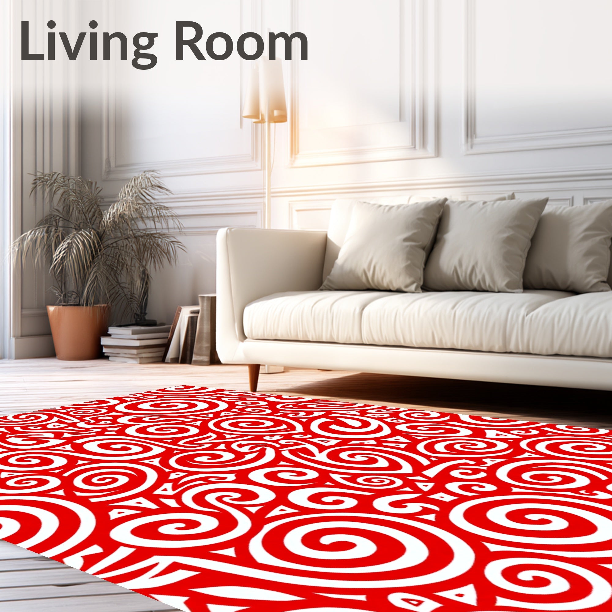 Vibrant Red Swirl Abstract Rug