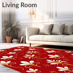 Bold Red White Gold Floral Curlicue Rug
