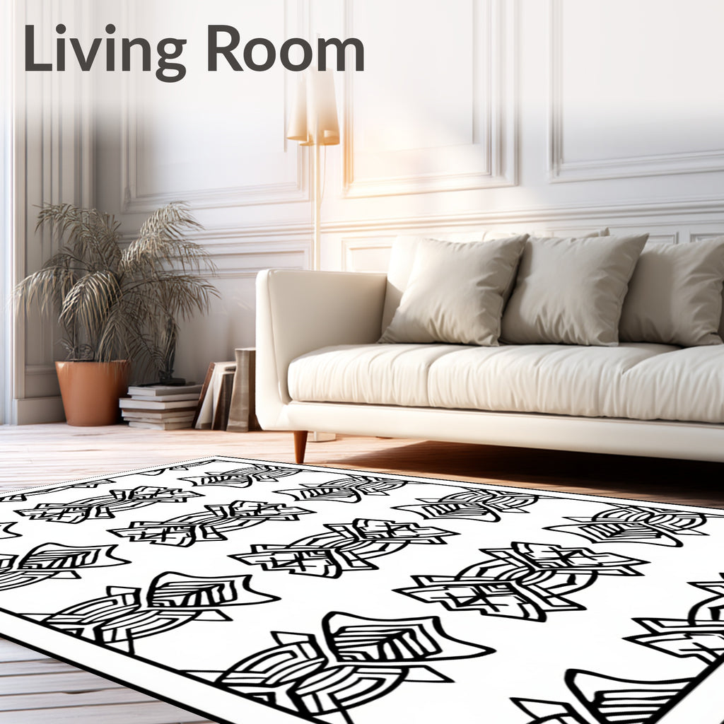 Black White Symmetrical Intricate Abstract Rug