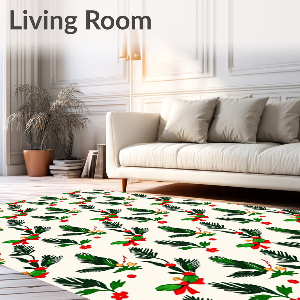 Festive Pine Holly Berry Bow Rug