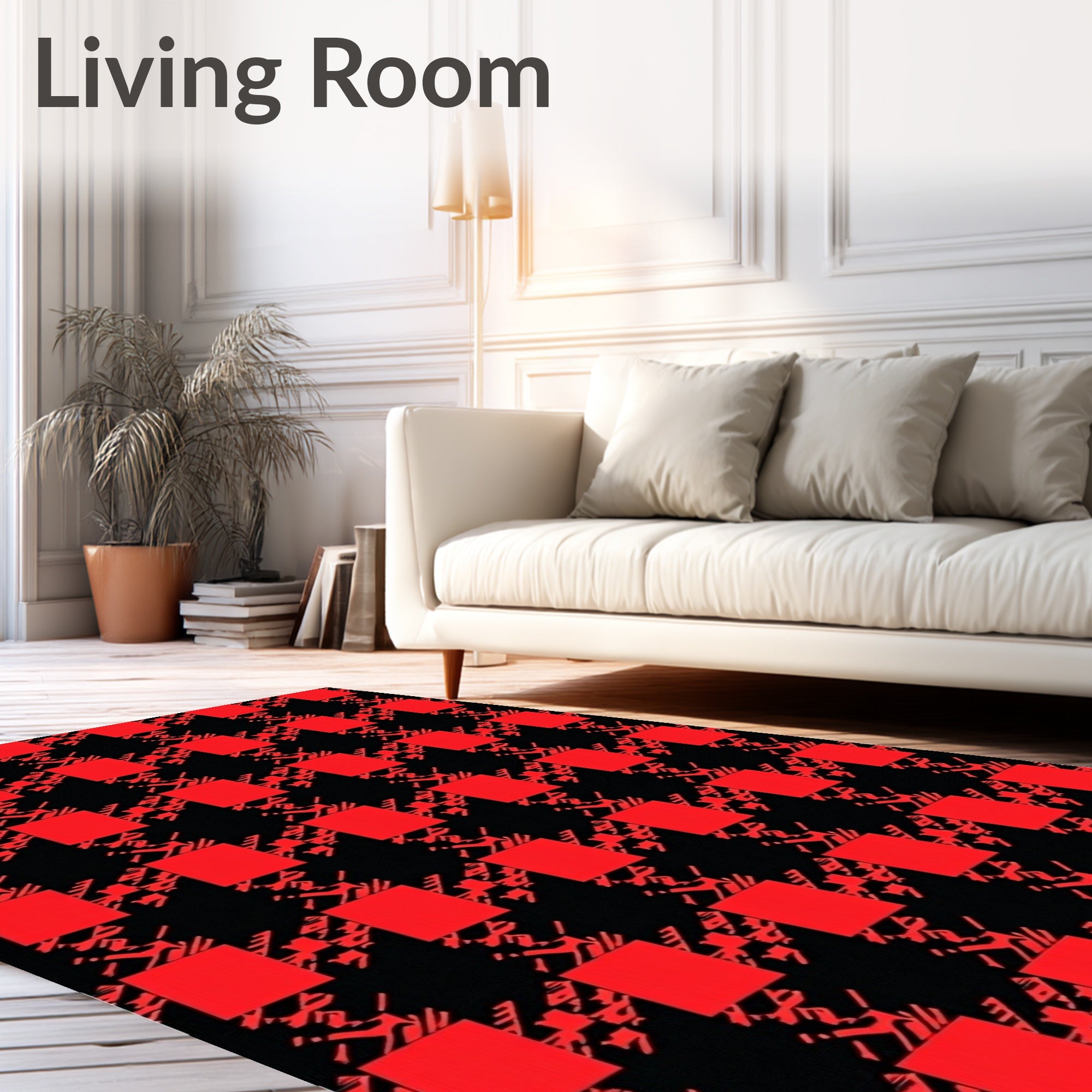 Bold Red Black Houndstooth Check Rug