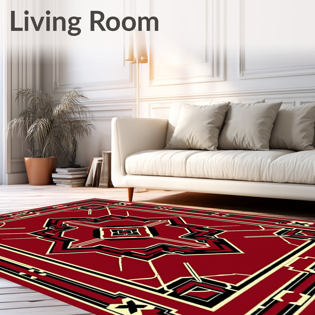 Crimson Black Geometric Art Deco Rug