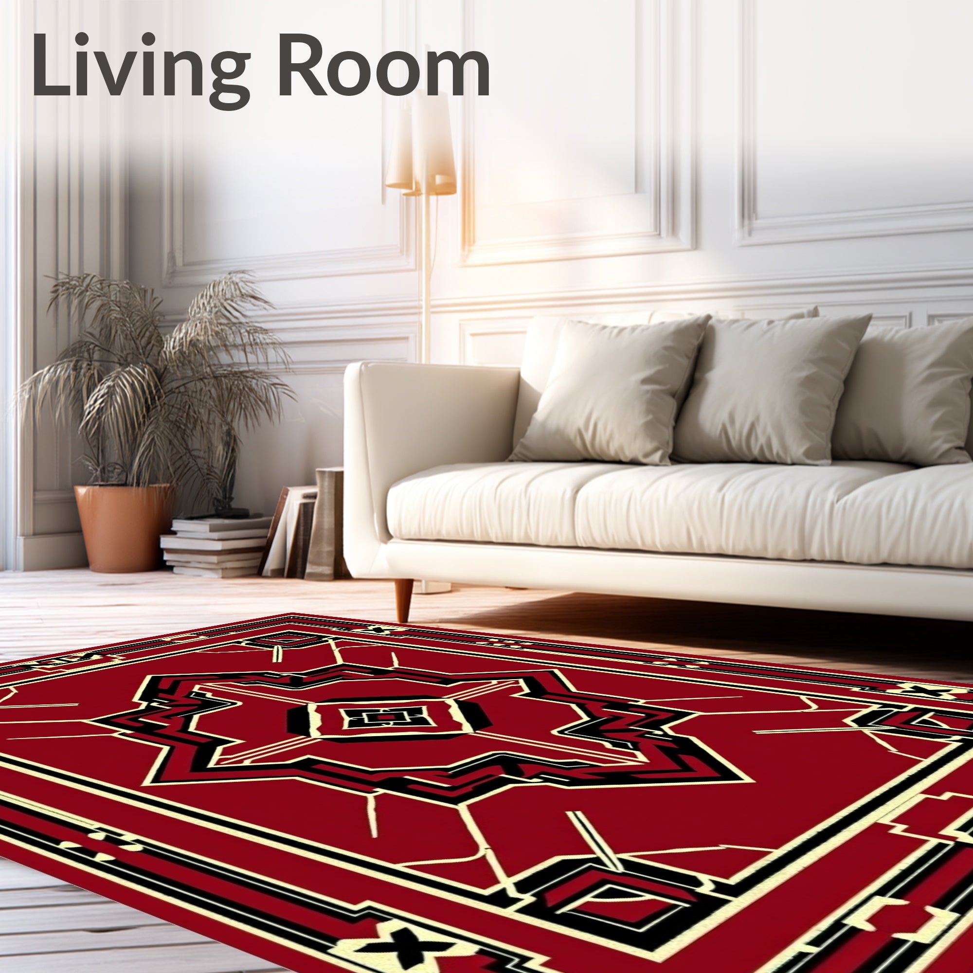 Crimson Black Geometric Art Deco Rug