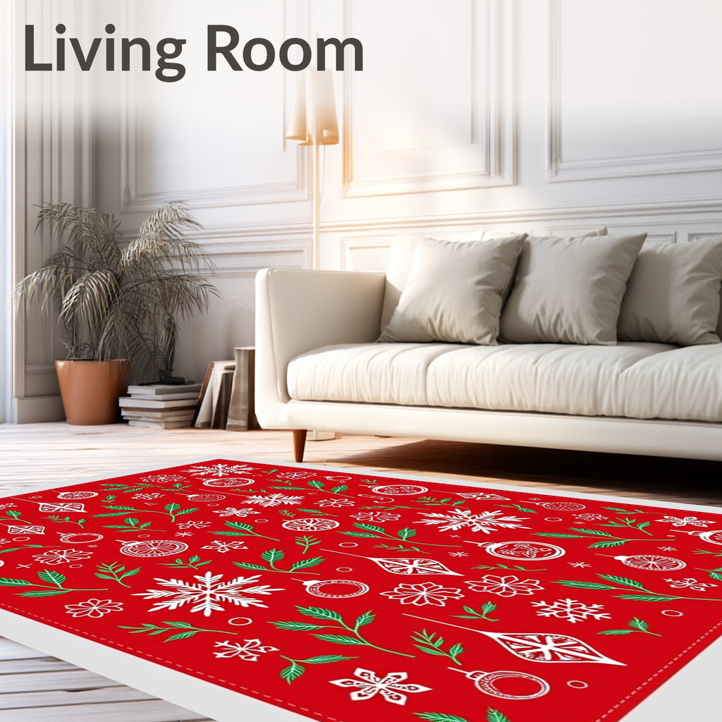 Holiday Red Snowflake Ornament Foliage Rug