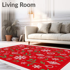 Holiday Red Snowflake Ornament Foliage Rug