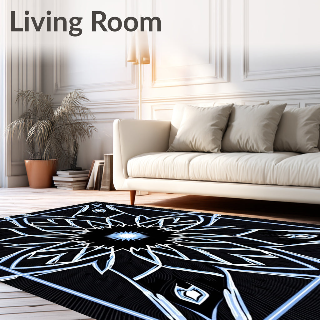 Abstract Icy Blue Starburst Frame Rug