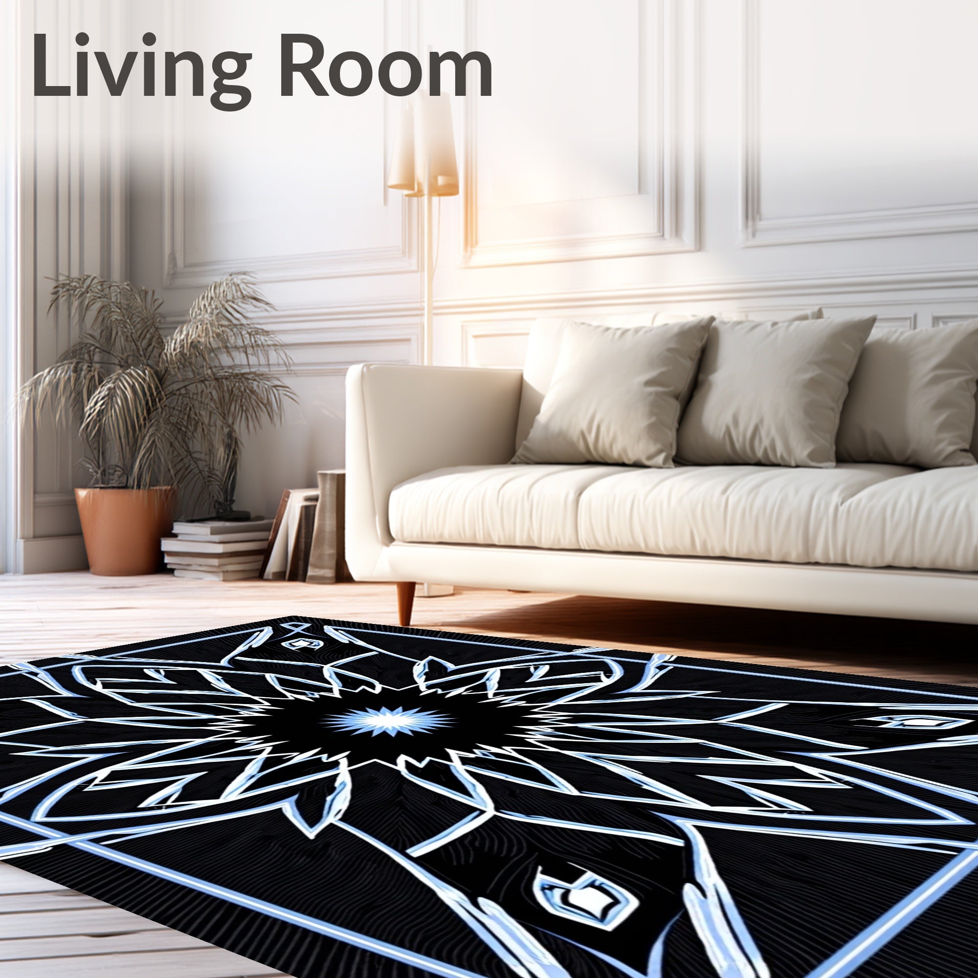 Abstract Icy Blue Starburst Frame Rug