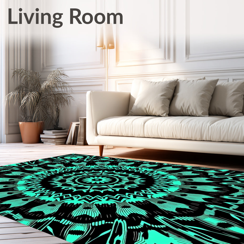 Teal Mandala Sun Burst Rug