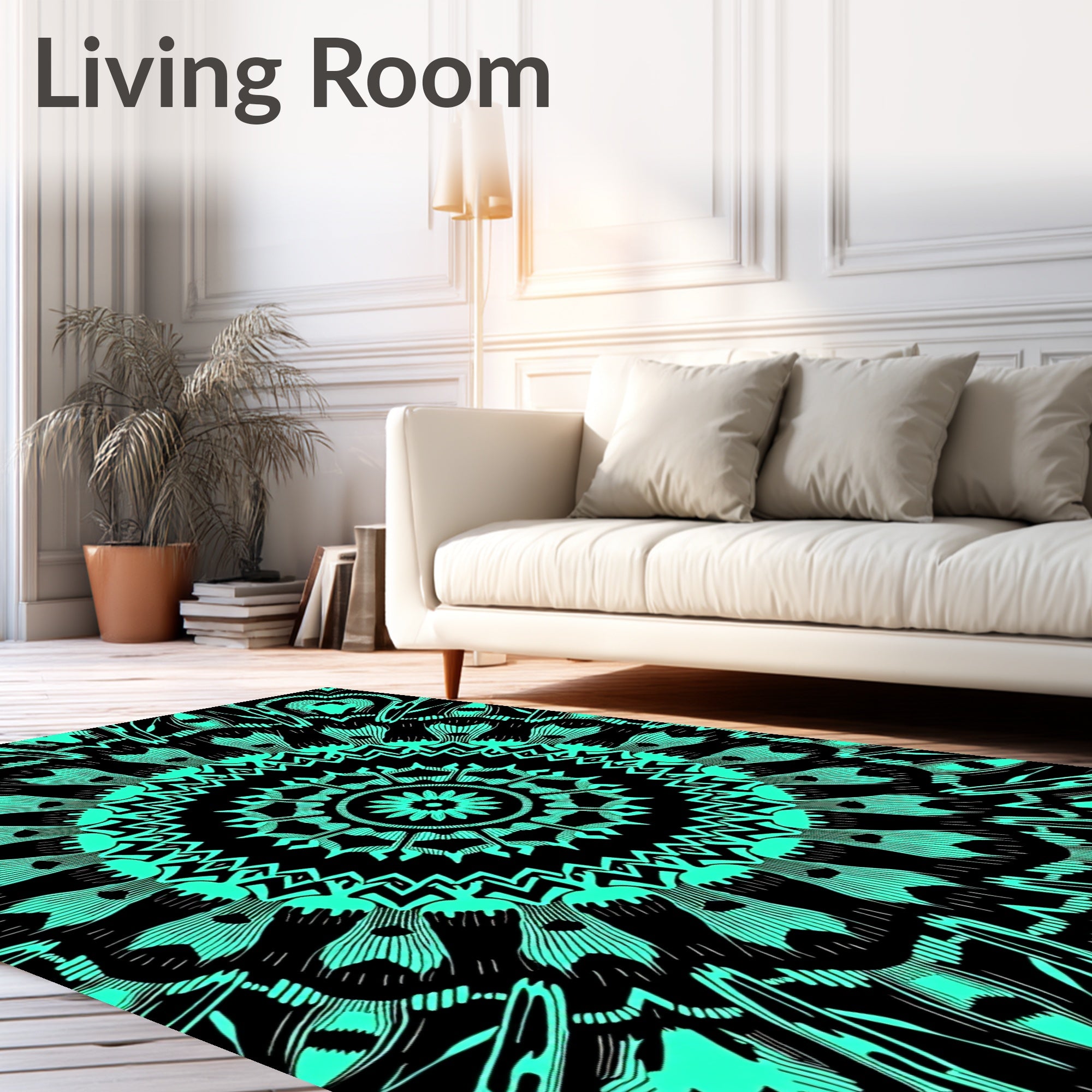 Teal Mandala Sun Burst Rug