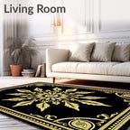Golden Floral Medallion Black Rug