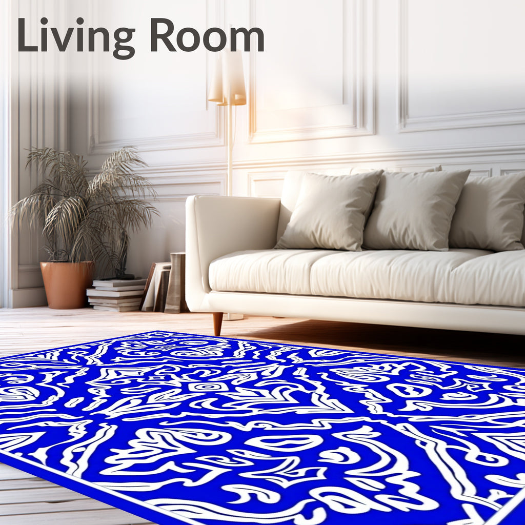 Royal Blue Intricate Arabesque Medallion Rug