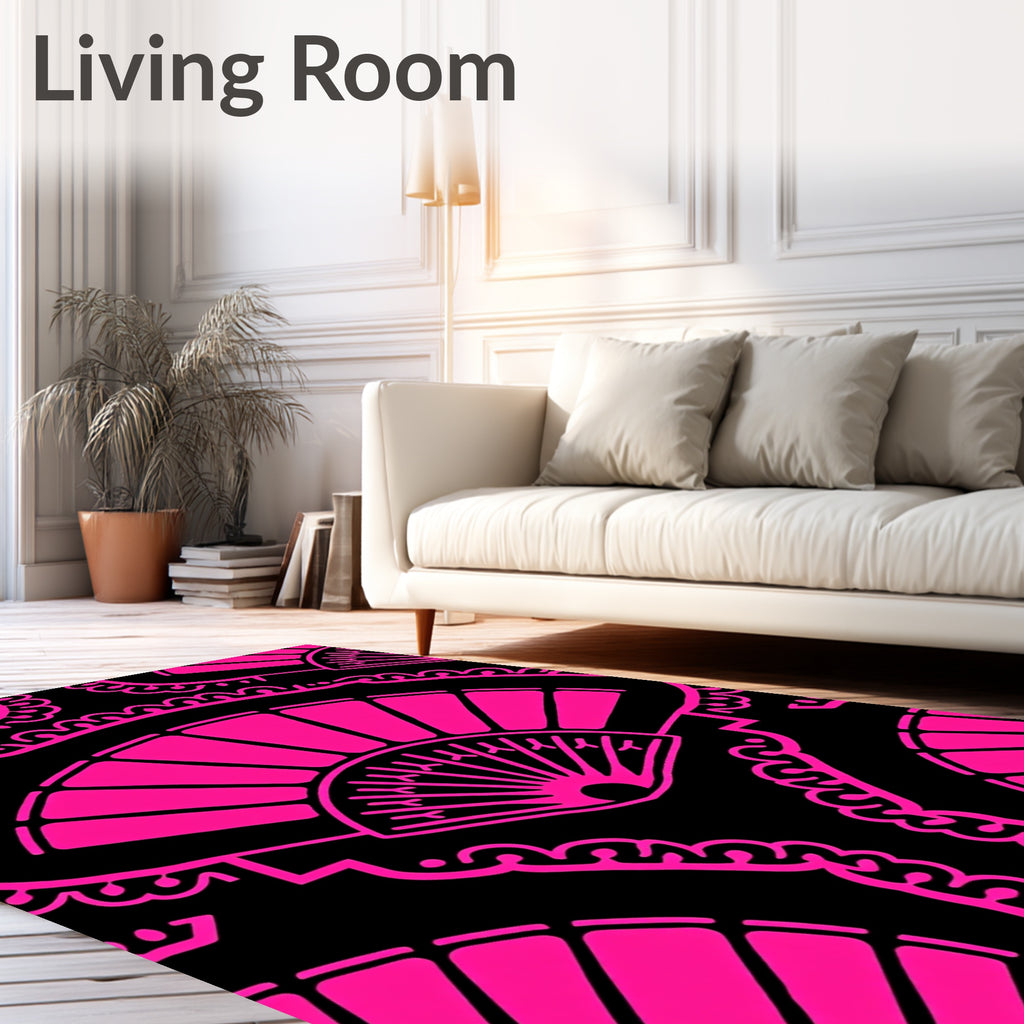 Vibrant Pink Fan Black Textile Rug