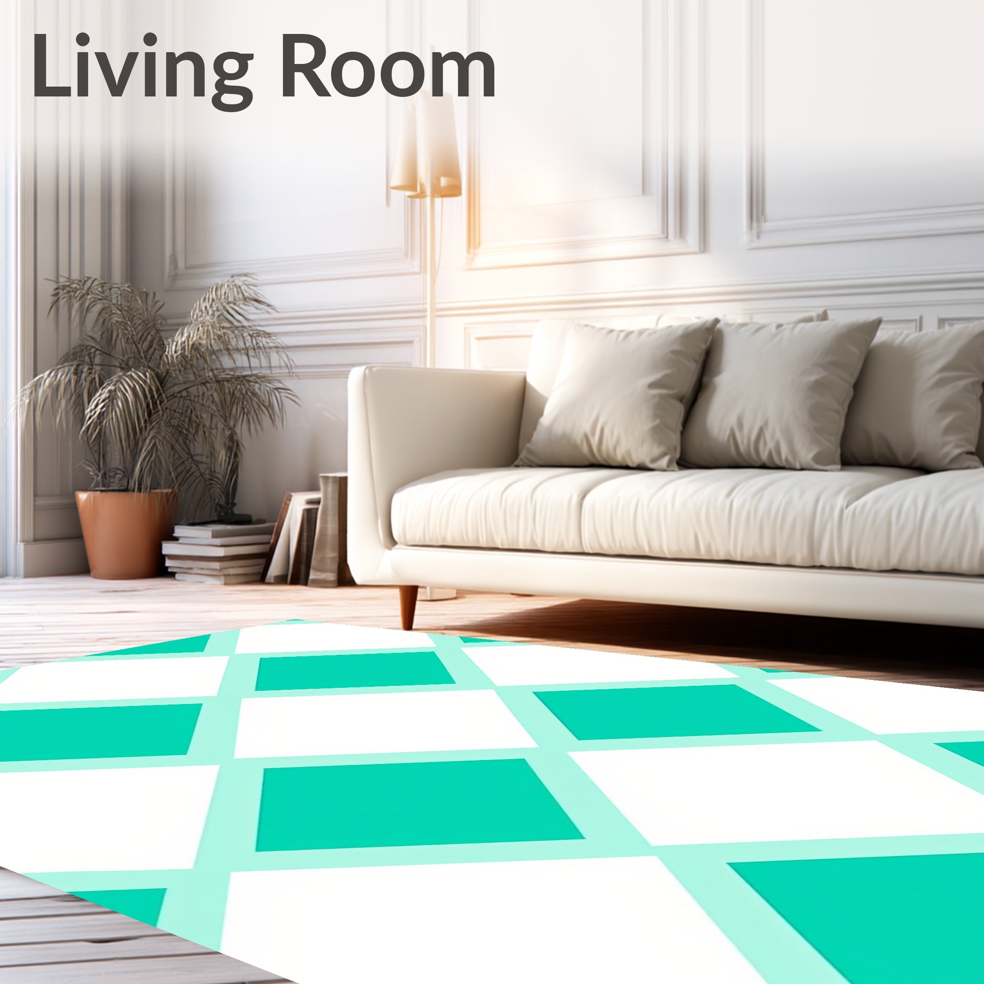 Teal and White Diamond Lattice Rug