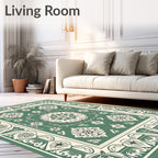 Vintage Sage Floral Medallion Border Rug